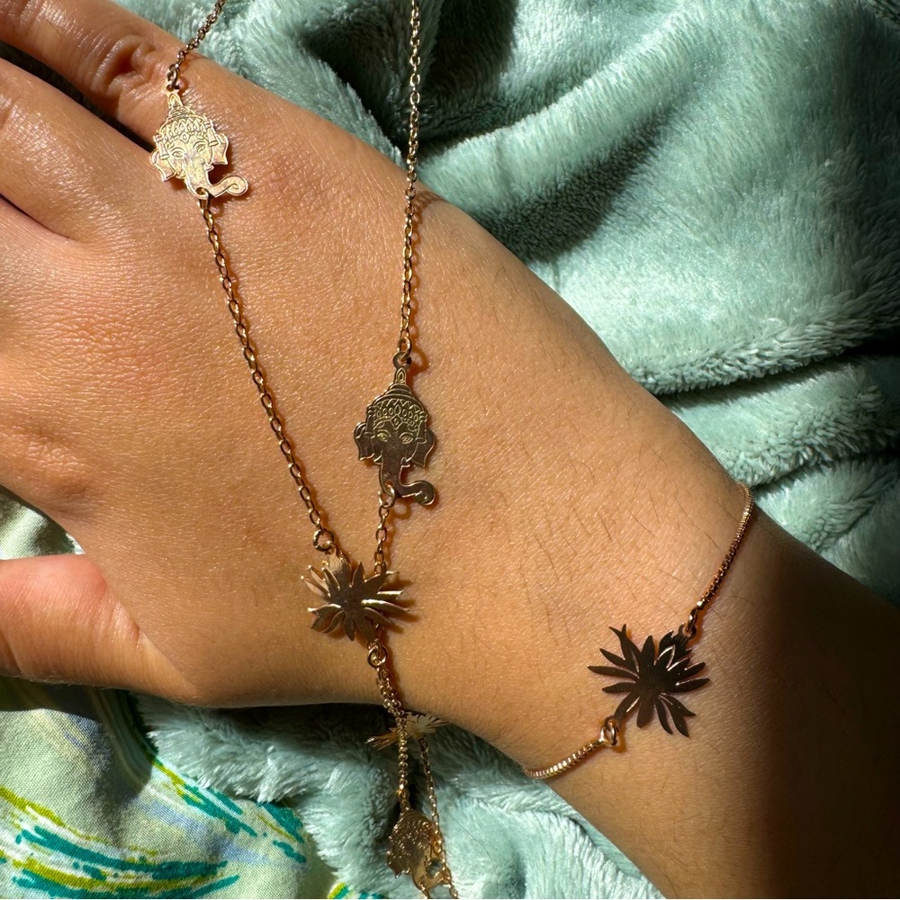Rose Gold Ganesha & Lotus Necklace + Bracelet Set